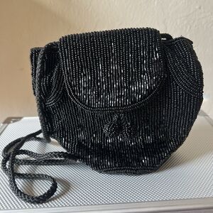 Marmi Shoulder Clutch Purse Handbag Black Beaded Evening Mini